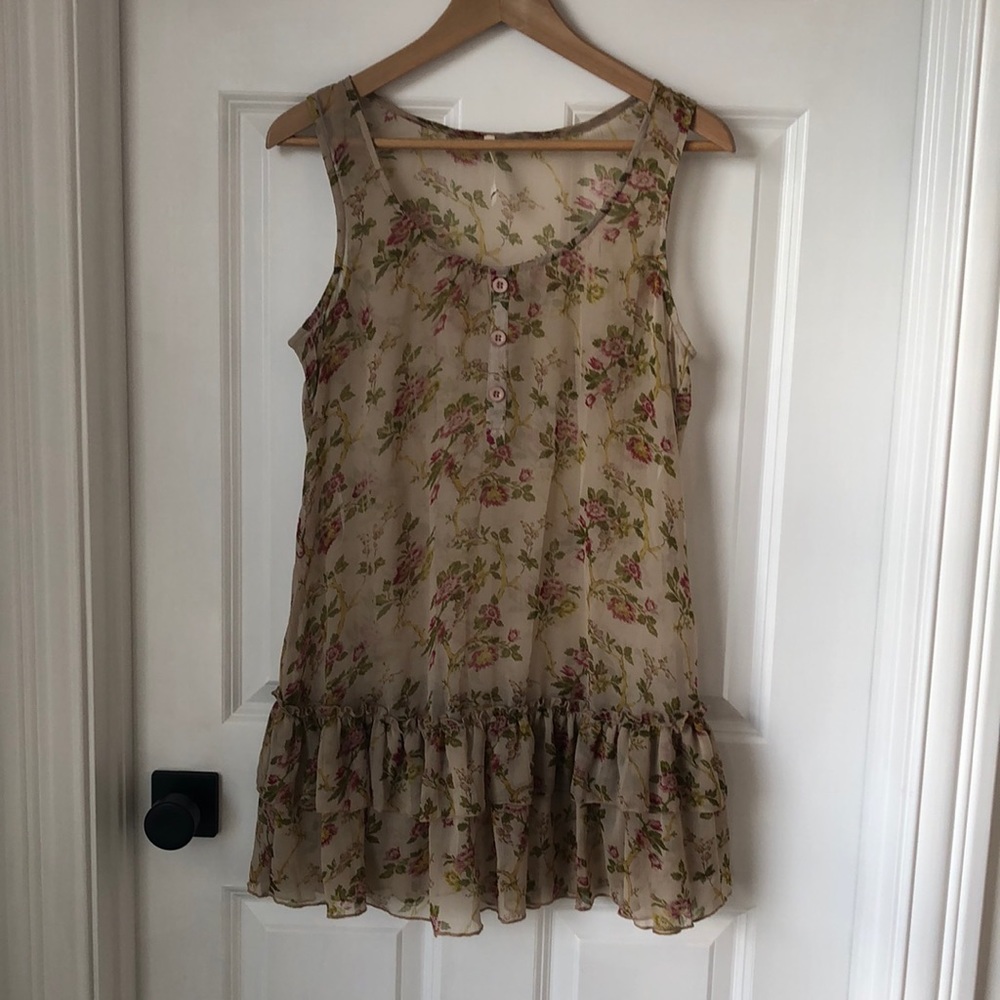 Sheer Floral Blouse with Ruffle Details